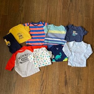 3 month carters baby boy lot. 4 onesies three shirts and one pair of pants